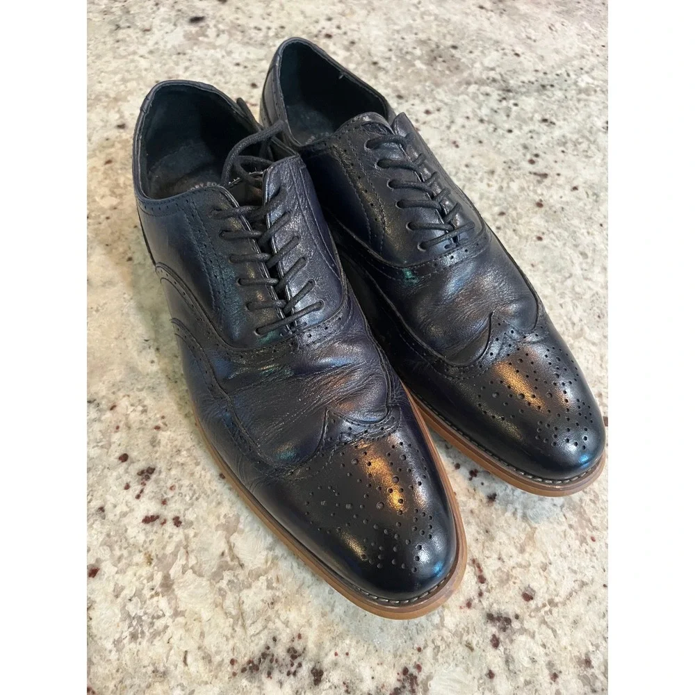 Stacy Adams Mens Navy Blue Leather Wingtip Oxford Dress Shoes 25064-401 Size 9M